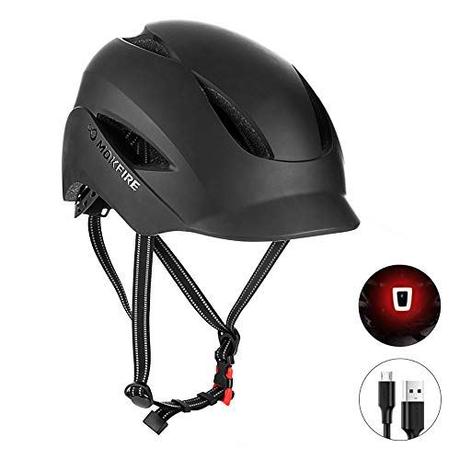 SUNRIMOON Bike Helmet for Adults Men Women Urban Commute with Rechargeable USB Light, Bicycle Cycling Helmet CPSC Certified, Adjustable Size 22.05-24.41 Inches (Matte Black)