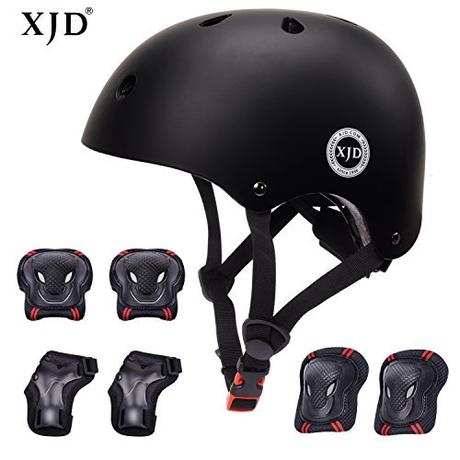 XJD Kids Bike Helmet Toddler Helmet Kids Protective Gear Set Knee Pad Elbow Pads Wrist Guards 3-8 Years Boys Girls Multi-Sport Adjustable Safety Cycling Roller Bicycle BMX Scooter Helmets Black S