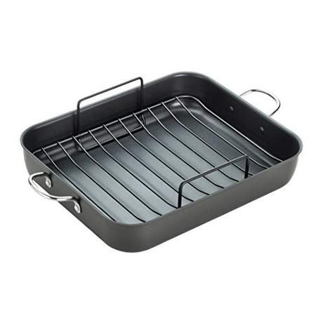 T-fal, Ultimate Hard Anodized, Nonstick 16 In. x 13 In. Roaster with Rack, Black, J145S2, 16 Inch x 13 Inch, Grey
