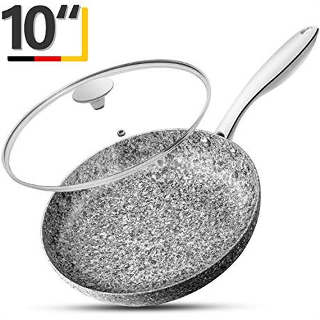 MICHELANGELO 10 Inch Frying Pan with Lid, Nonstick Stone Earth Frying Pan with Non toxic Stone-Derived Coating, Granite Frying Pan, Nonstick Frying Pans with Lid, Stone Skillets, Induction Compatible