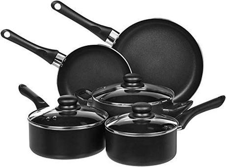 AmazonBasics Non-Stick Cookware Set, Pots and Pans - 8-Piece Set