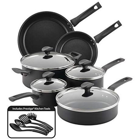 Farberware Advantage Nonstick Cookware Pots and Pans Set, 14 Piece, Black