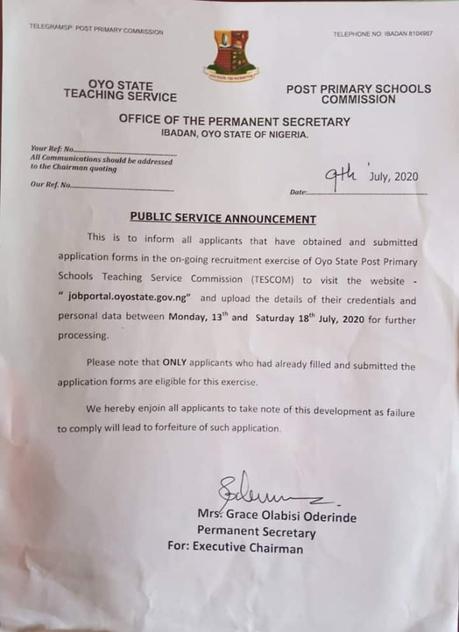 JUST IN: Oyo Govt Directs All TESCOM Applicants To Update Records (See How To Do It)