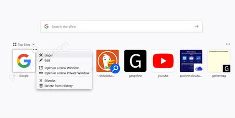 Firefox v78 Pinned Google Search in the address bar. Here’s how to remove it unpin google search from firefox top sites