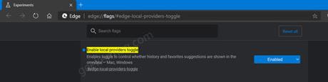 Microsoft Edge v86.0.573.0 gets Toggle to Control Favorites & History Suggestions to Appear in Omnibox Enable local providers toggle flag in edge browser