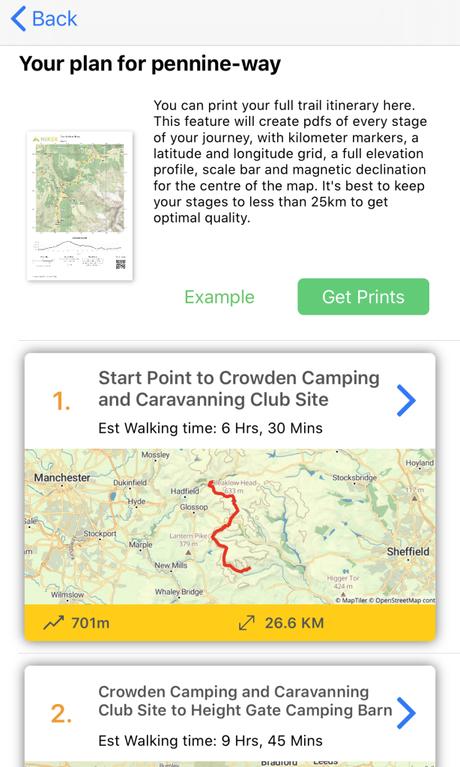 Itinerary Creation and Print Maps on Hiiker