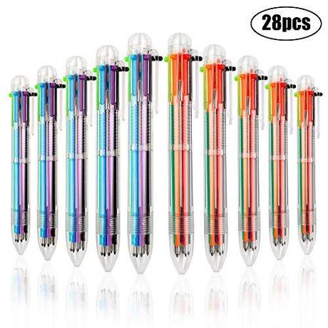 JPSOR 28 Pack Multicolor Ballpoint Pens 0.5mm 6-in-1, 6 Color Retractable Ballpoint Pens for Office School Supplies Students Gift