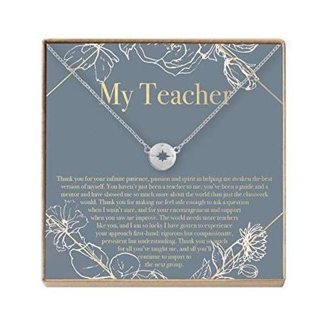 Teacher Gift Necklace: Teacher Appreciation Gift, Thank You (Compass Silver)