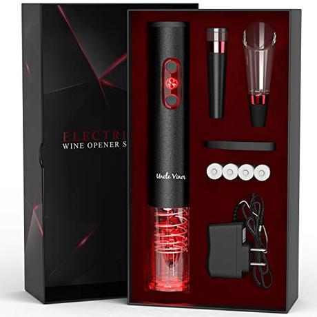 Electric Wine Opener with Charger and Batteries Gift Set - Birthday Wedding Anniversary Holiday Kit with Foil Cutter Uncle Viner G106