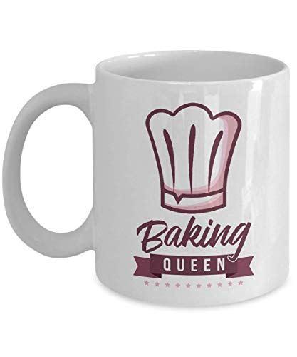 Baking Queen Chef's Hat Cooking Themed Ceramic Coffee & Tea Mug, Stuff, Kitchen Supplies, Décor, Items & Accessories For Home Cook Mom, Pastry Chef, Bread Baker & Cupcake Or Cake Bakers (11oz)