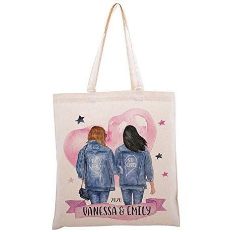 Personalized Best Friend Gift Bag | Customized Birthday Gifts for Bff Tote Bag | Long Distance, Besties, Mother and Sister Totes | Custom Hair-Skin color with Names | C02#D01 | Single