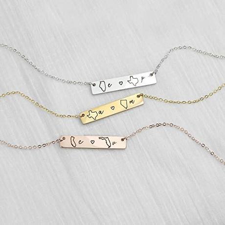 Personalized Necklace Best Friend Gifts Long Distance Relationship State Necklace Monogram Name Necklaces Friendship Gifts - 4N-LDS