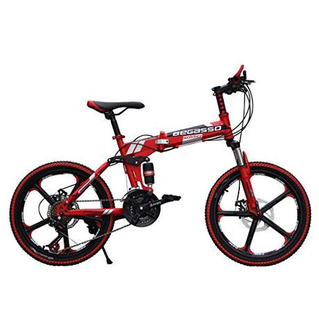 REYO Adult Mountain Bikes, 20 Inch Steel Carbon Mountain Trail Bike High Carbon Steel Full Suspension Frame Folding Bicycles,US Fast Shipment 21 Speed ​​Gears Dual Disc Brakes Mountain Bicycle