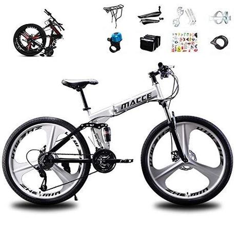 XHCP 24 Inch Boys Mountain Bike, Foldable Full Suspension MTB, High Carbon Steel Frame, Suitable for 57in-69in Crowd