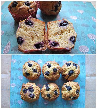 Blueberry, banana and custard muffins