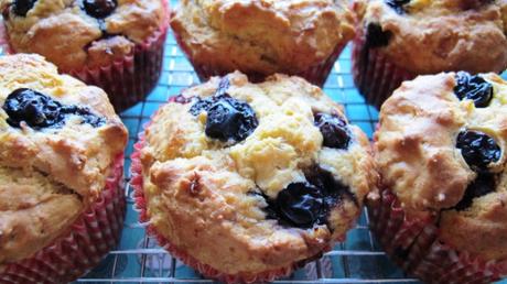 Blueberry, banana and custard muffins