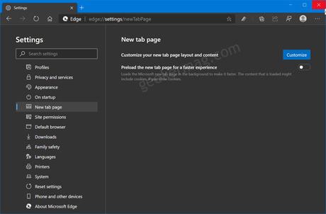 ‘Preload New Tab Page’ setting has a New Home in Microsoft Edge v86.0.584.0 Disable Preload New Tab Page in Microsoft Edge Chromium
