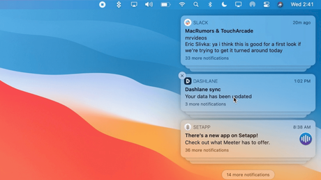 Notification center in MacOS Big Sur