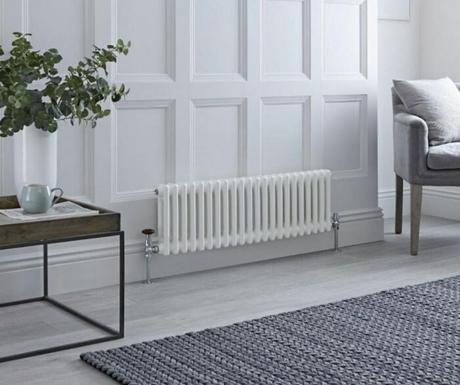 low level milano windsor radiator on a white wall