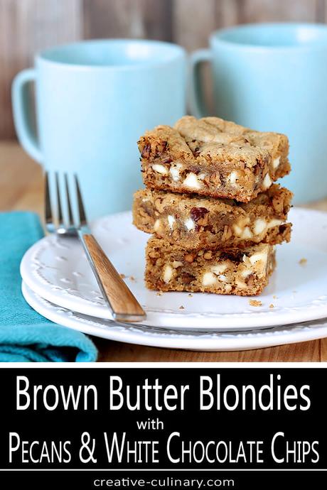 Browned Butter Blondies with White Chocolate Chips and Pecans