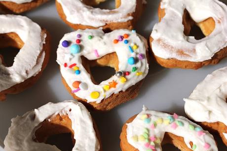 Vegan Vanilla Baked Doughnuts with Multi-Coloured Sprinkles