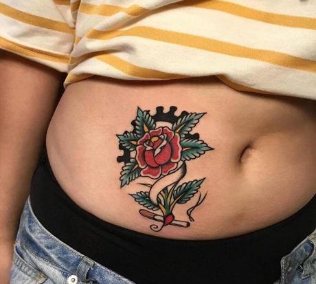 Black Roses Belly Tattoo