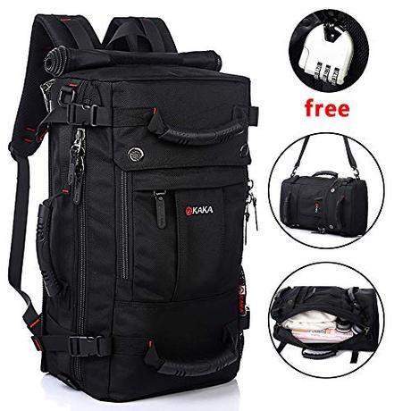 KAKA Travel Backpack,Carry-On Bag Water Resistant Flight Approved Weekender Duffle Backpack Rucksack Daypack for Men Women (Black)