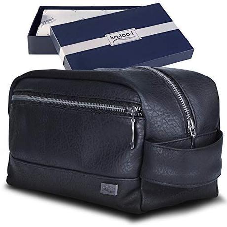 Travel Toiletry Bag for Men or Women - Leather Dopp Kit & Toiletries Organizer for Gym, Grooming & Shaving, Makeup Brushes & Cosmetics, Waterproof Lining | Perfect Gift - Comes in Premium Gift Box