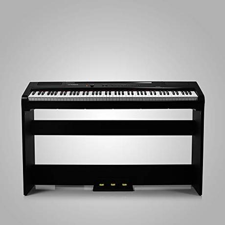 Artesia Harmony 88 Weighted Key Digital Piano - Black with Matching Furniture Stand and Three Pedal Board, includes Two Months of TakeLessons Online Lessons