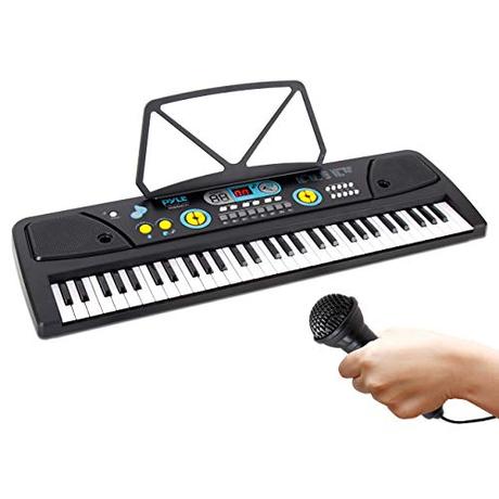 Digital Piano Kids Keyboard - Portable 61 Key Piano Keyboard, Learning Keyboard for Beginners w/ Drum Pad, Recording, Microphone, Music Sheet Stand, Built-in Speaker - Pyle PKBRD6111