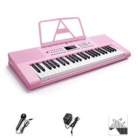 Digital Electric Keyboard Piano, Premium 49-Key Portable Electronic Keyboard Piano for Beginners, Adapter & Battery Power Supply, Pink, by Vangoa