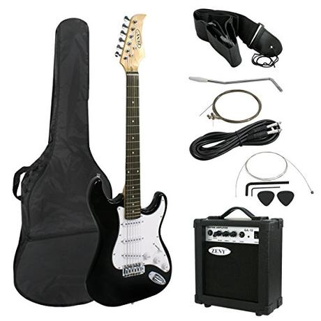 ZENY 39' Full Size Electric Guitar with Amp, Case and Accessories Pack Beginner Starter Package, Black