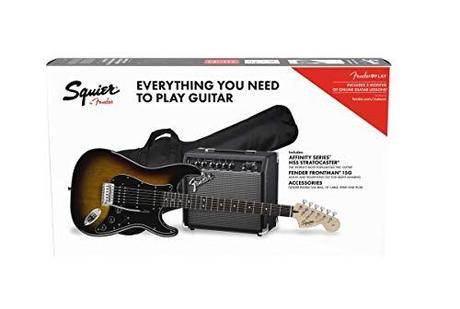 Squier by Fender Affinity Stratocaster Beginner Pack, Laurel Fingerboard, Brown Sunburst, with Gig Bag, Amp, Strap, Cable, Picks, and Fender Play