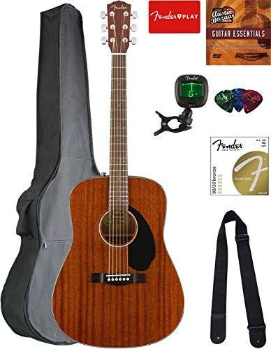 Fender CD-60S Solid Top Dreadnought Acoustic Guitar - All Mahogany Bundle with Gig Bag, Tuner, Strap, Strings, Picks, Austin Bazaar Instructional DVD, and Polishing Cloth