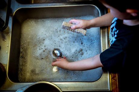 Washing Dishes, Soap, Sink, Bubbles, Child, Housework