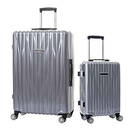 NaSaDen Aluminum Frame Hardside Luggage Set Spinner Suitcase with TSA Lock 100% PC [Purple] (Silver & Silver, 28 & 20 inch)