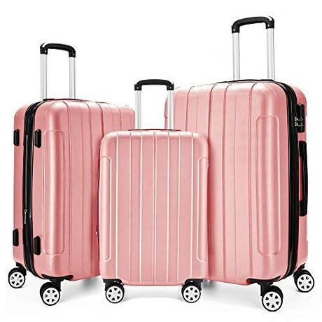 Fochier 3 Piece Expandable Spinner Luggage Set Hard Shell Lightweight Suitcase Rose Gold
