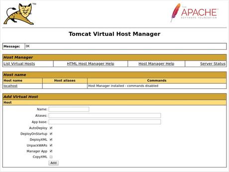 tomcat-host-manager Tomcat Host Manager Dashboard