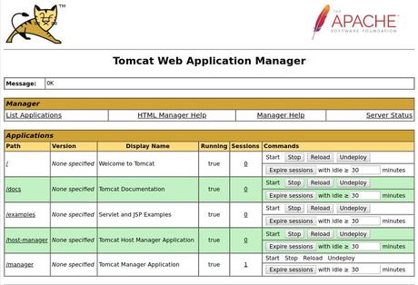 tomcat-manager Tomcat 9 manager dashboard