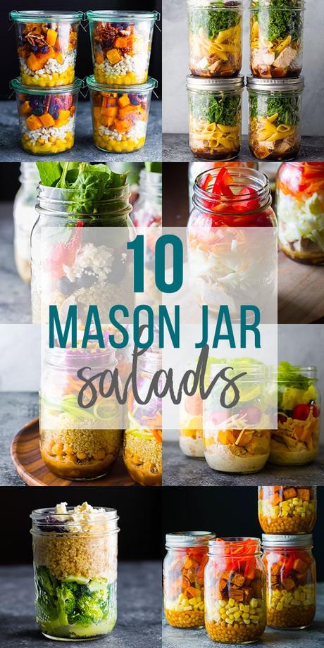 collage image that says 10 mason jar salads
