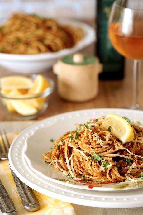 Pasta with Sun-Dried Tomato and Roasted Almond Pesto