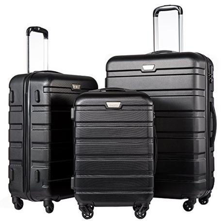 Coolife Luggage 3 Piece Set Spinner Trolley Suitcase Hard Shell Lightweight Carried On Trunk 20inch 24inch 28inch(black)