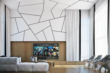 Geometric Accent Wall Ideas with TV - Harptimes.com