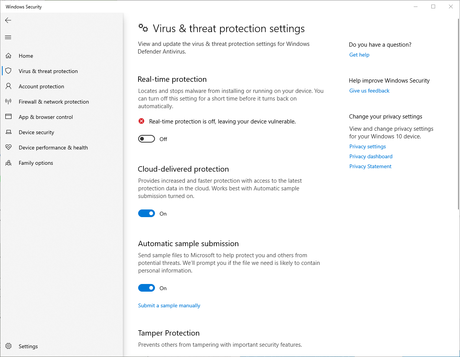 Windows 10 stop real time scanning