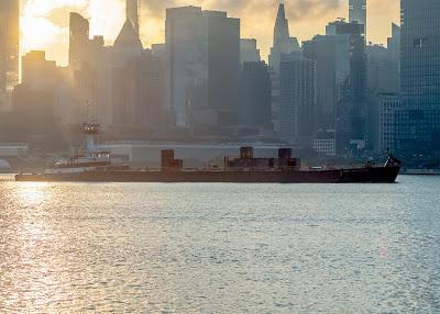 Barge coming down the Hudson [early morning]