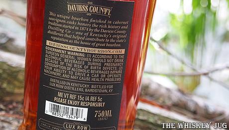 Davies County Bourbon Cabernet Sauvignon Finish Back Label