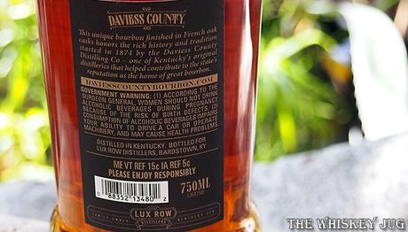 Daviess County Bourbon French Oak Finish Back Label