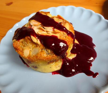 Sweet Almond Bread Pudding with Blackberry Sauce