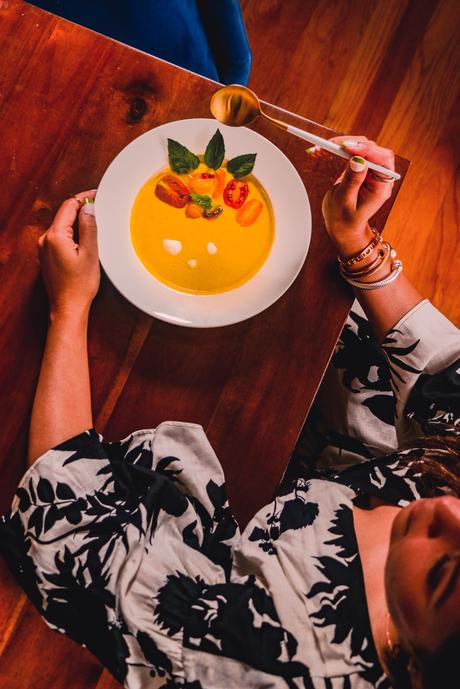 Five Minute Yellow Tomato and Peach Gazpacho- Summer Cooking