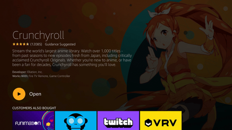 After installation, you can choose to open the Crunchyroll app. But for this example, we suggest holding down the home button on your remote